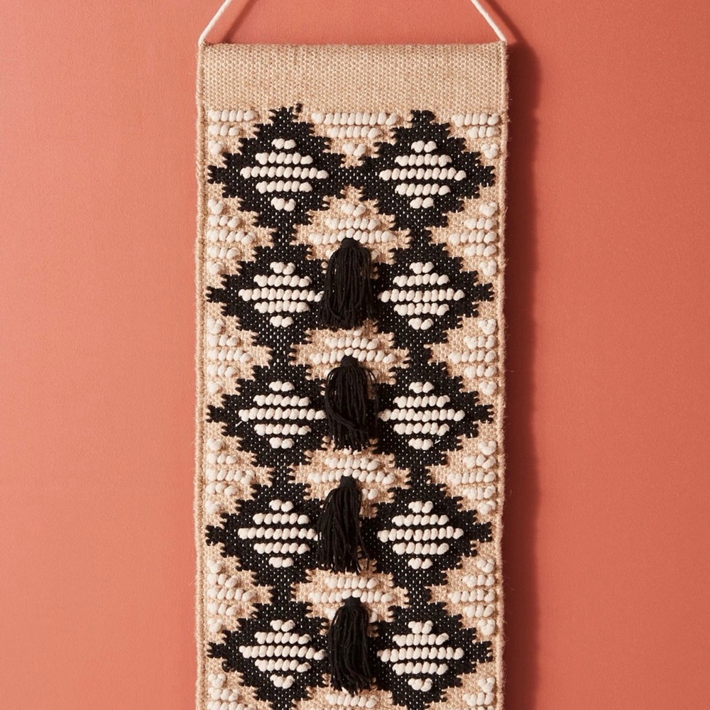Anthropologie Black and Cream Geometric Tapestry